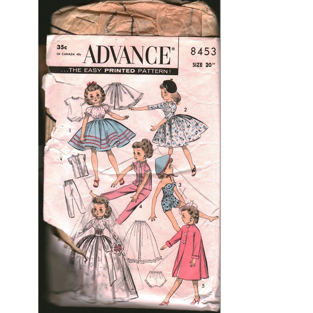 Vintage Advance 8453 Revlon Doll Clothes Sewing Pattern Size 20 Wardrobe Bridal